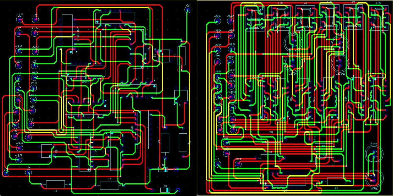 Routed PCB layout for the digital clock project